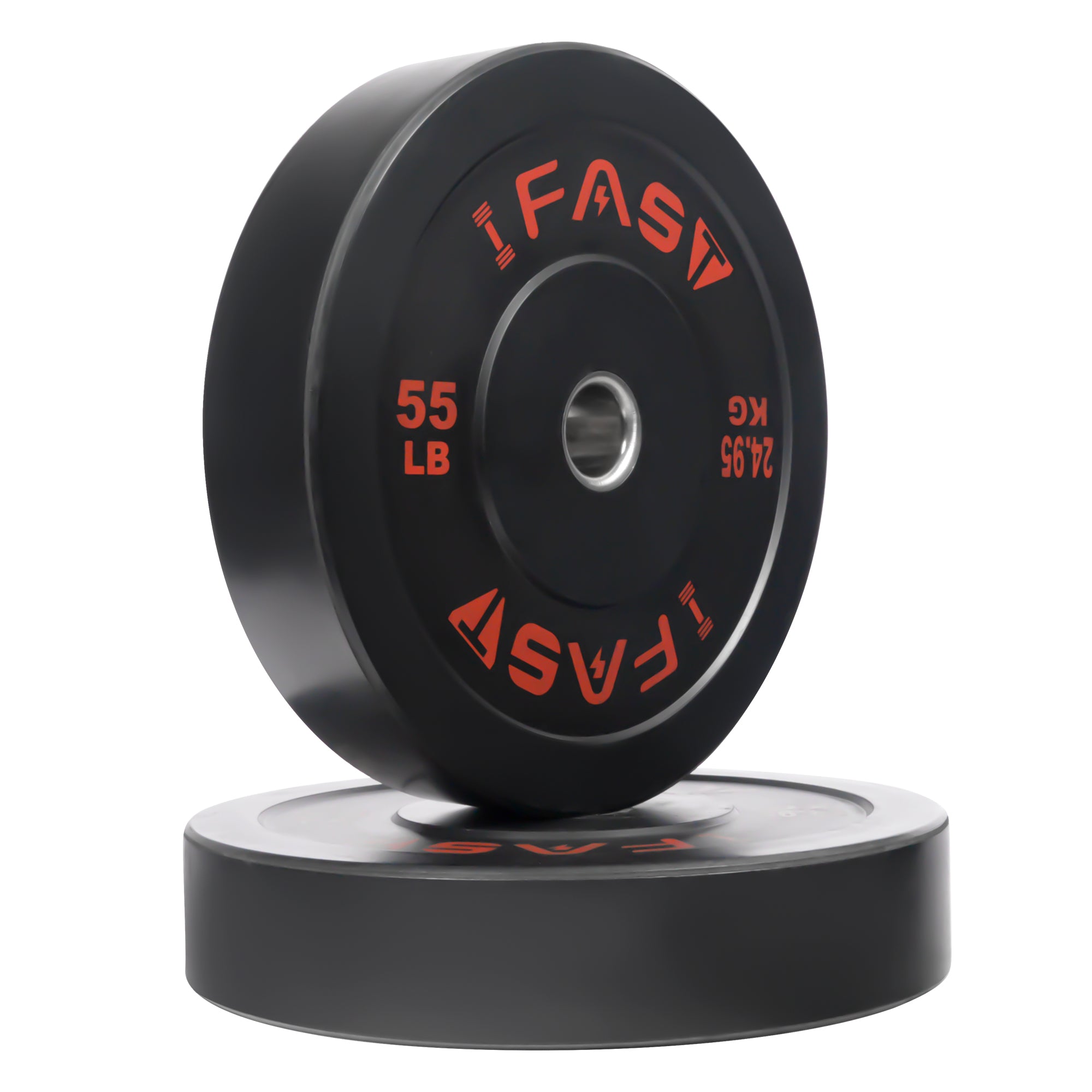 ZC FLYYD Olympic Bumper Weight Plates - High-Density Rubber Barbell Plates with 2-Inch Steel Insert, 55LB Pair
