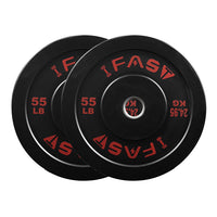 ZC FLYYD Olympic Bumper Weight Plates - High-Density Rubber Barbell Plates with 2-Inch Steel Insert, 55LB Pair