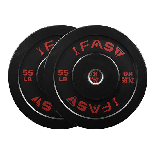 ZC FLYYD Olympic Bumper Weight Plates - High-Density Rubber Barbell Plates with 2-Inch Steel Insert, 55LB Pair