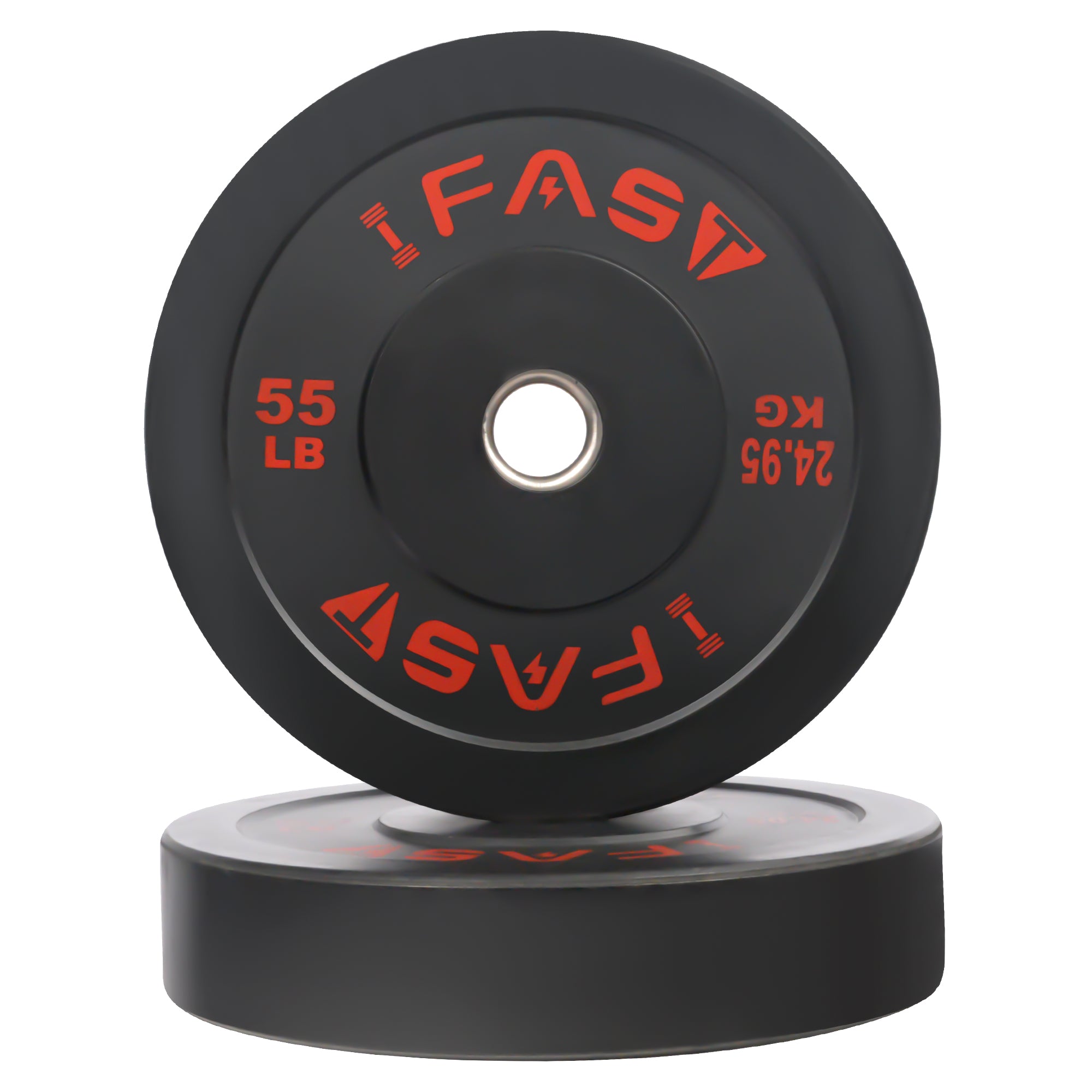 ZC FLYYD Olympic Bumper Weight Plates - High-Density Rubber Barbell Plates with 2-Inch Steel Insert, 55LB Pair