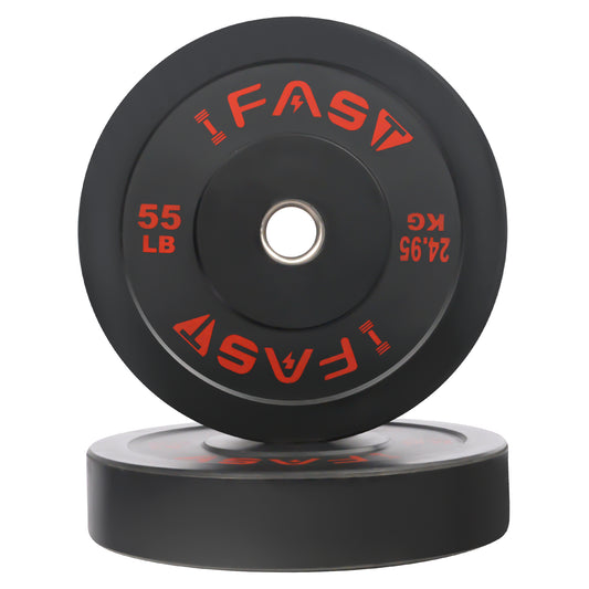 ZC FLYYD Olympic Bumper Weight Plates - High-Density Rubber Barbell Plates with 2-Inch Steel Insert, 55LB Pair