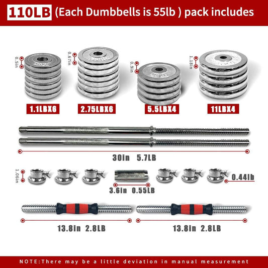 ZC FLYYD 110LB Adjustable Dumbbell & Barbell Set - Premium Stainless Steel Weight Set with Carry Box