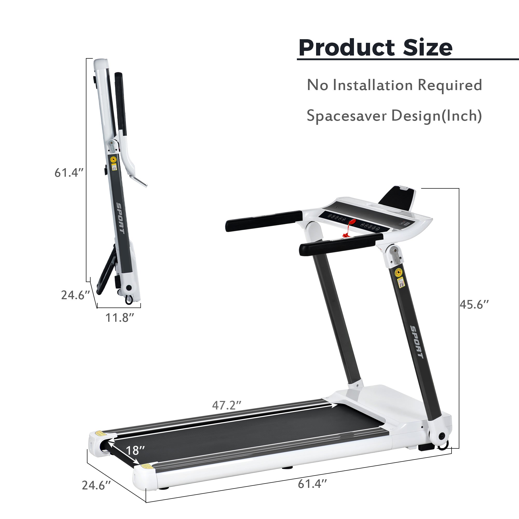 ZC FLYYD Portable Folding Treadmill with Smart App & Bluetooth (White) | 3.5HP Motor, 330 Lbs Capacity