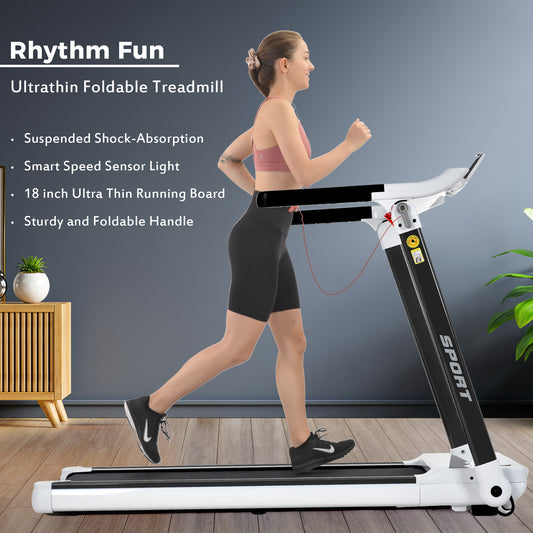 ZC FLYYD Portable Folding Treadmill with Smart App & Bluetooth (White) | 3.5HP Motor, 330 Lbs Capacity