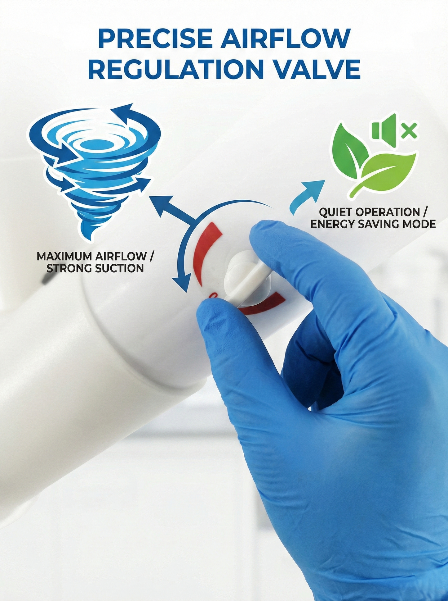 Chemical resistant PP joints and airflow control valve close-up.