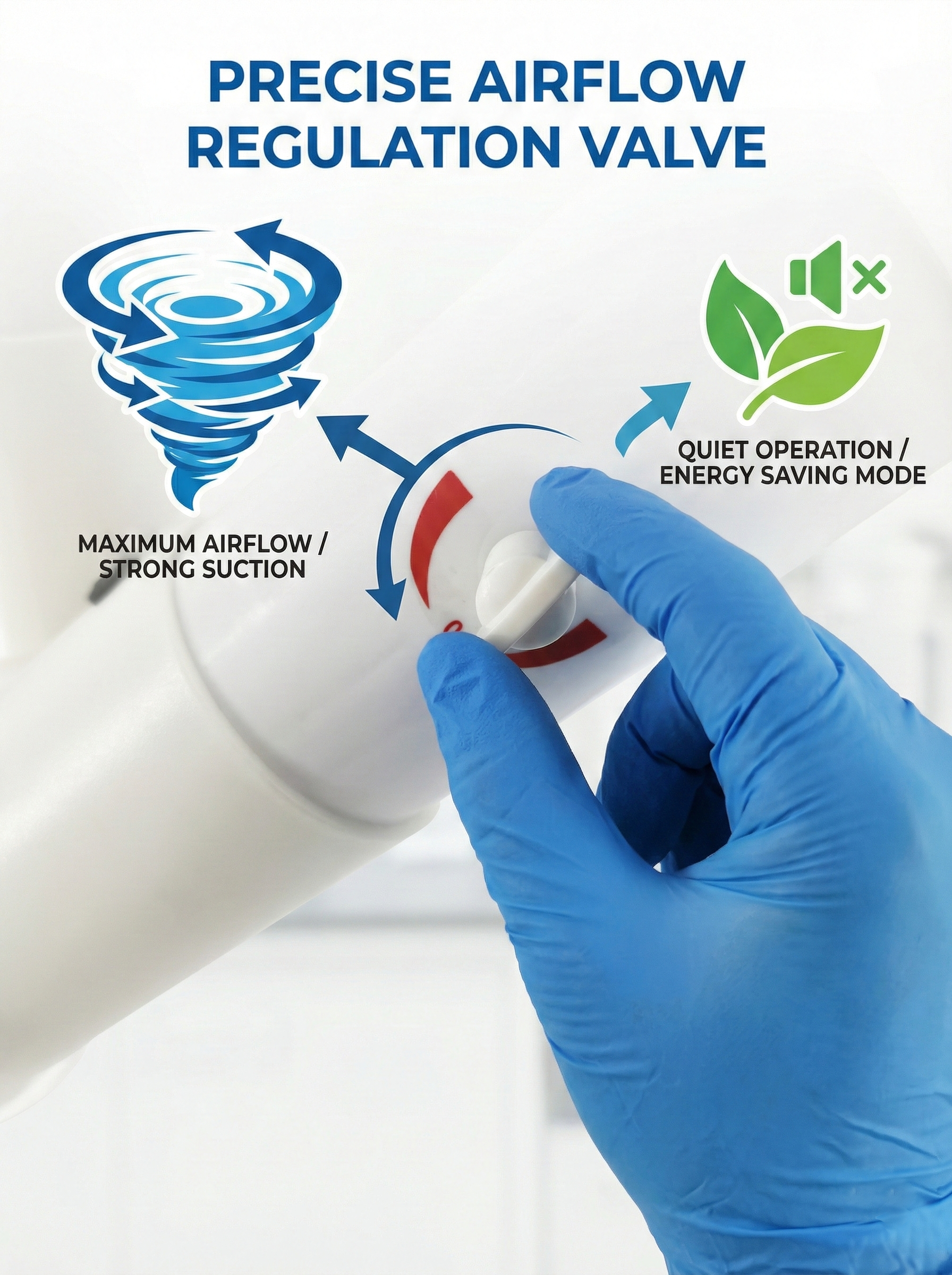 Chemical resistant PP joints and airflow control valve close-up.