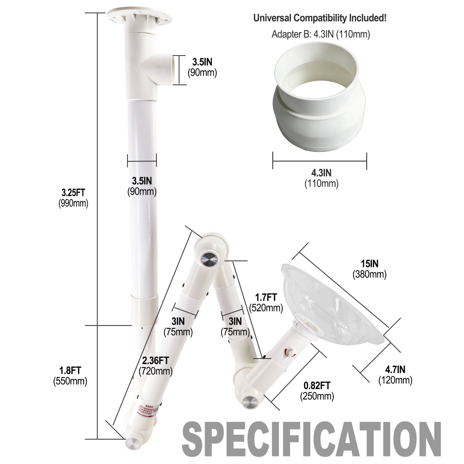 Chemical resistant PP joints and airflow control valve close-up.