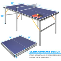 6ft Mid-Size Table Tennis Table Set -Ping Pong Game with Paddles & Balls