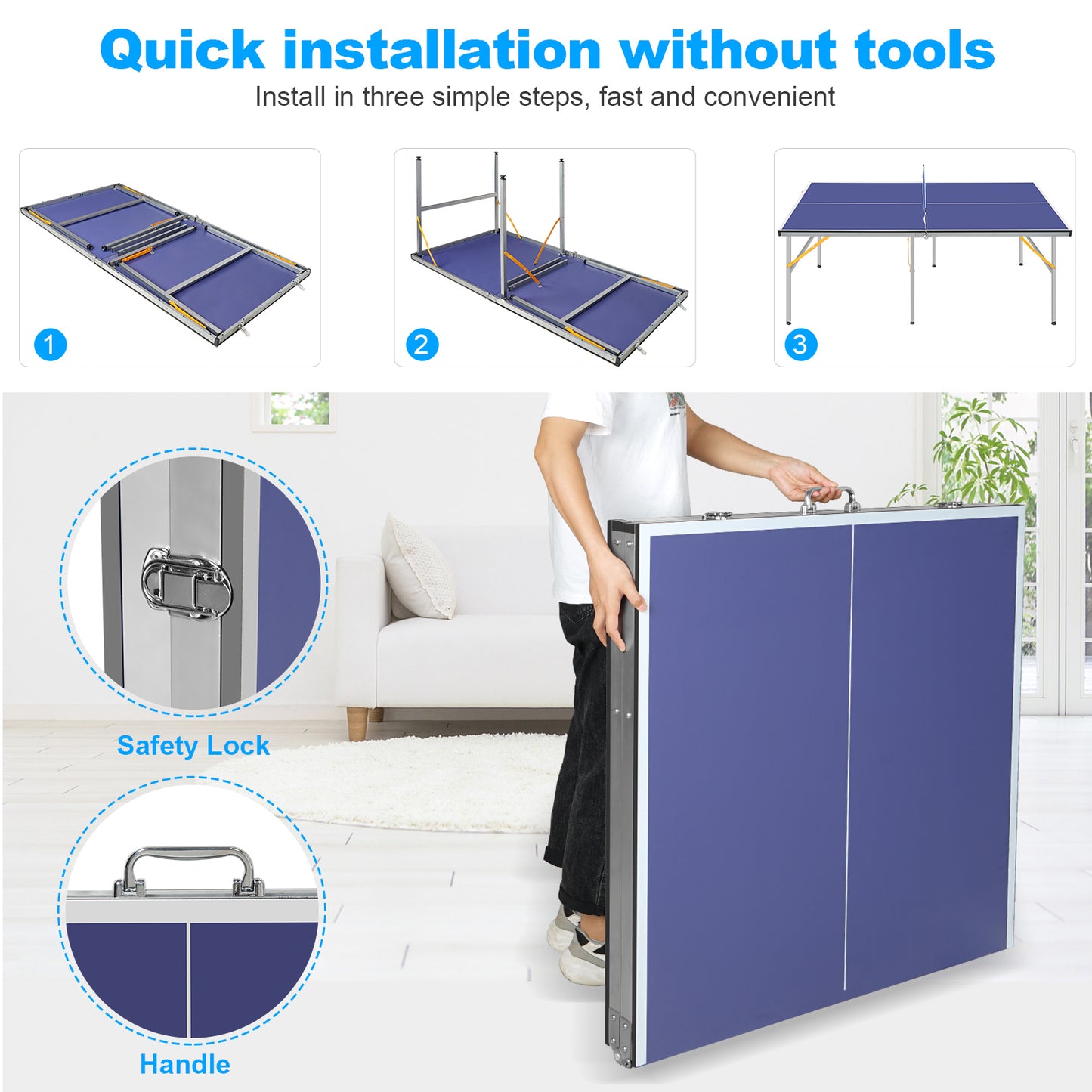 6ft Mid-Size Table Tennis Table Set -Ping Pong Game with Paddles & Balls