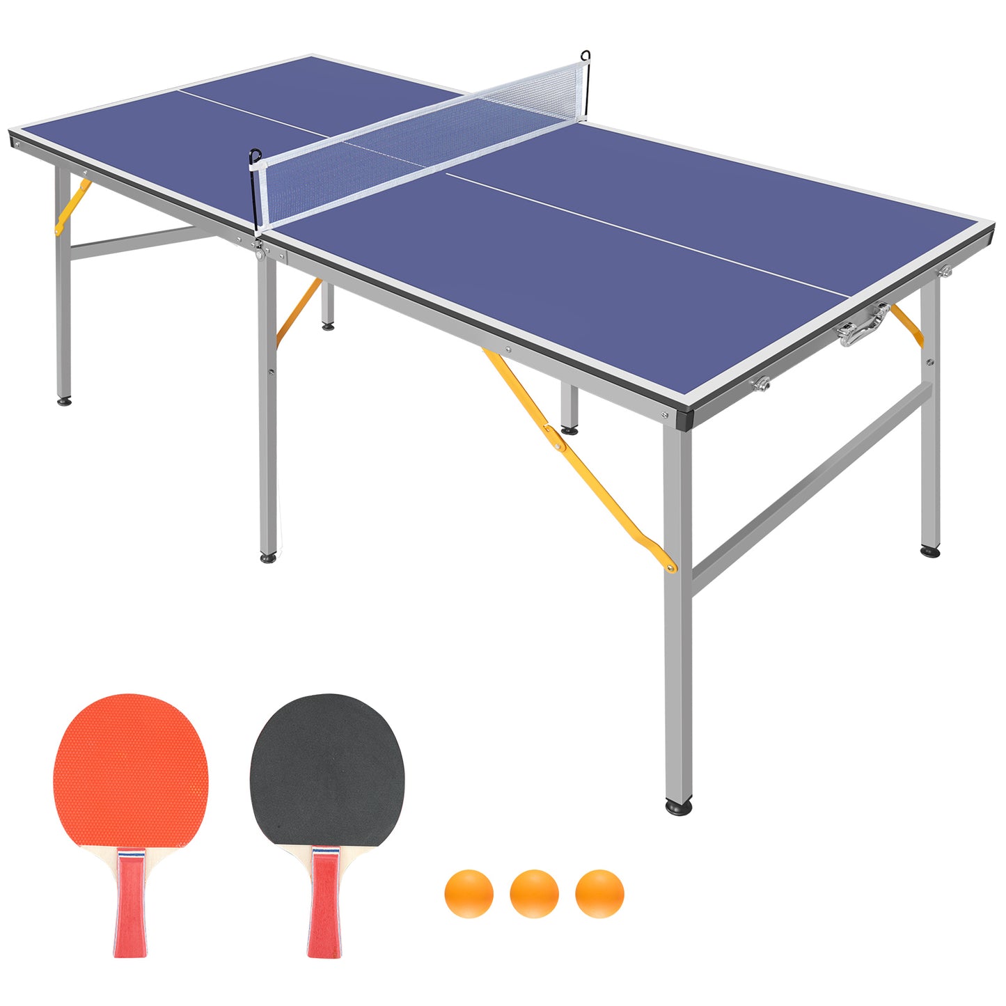 6ft Mid-Size Table Tennis Table Set -Ping Pong Game with Paddles & Balls