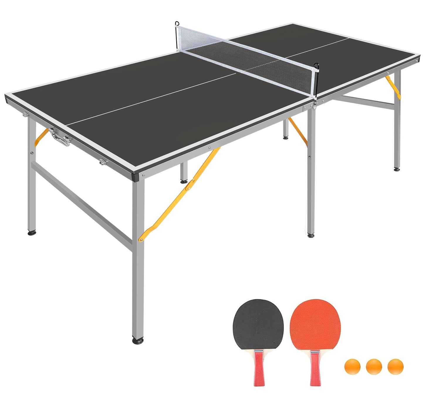 6ft Mid-Size Table Tennis Table Set -Ping Pong Game with Paddles & Balls