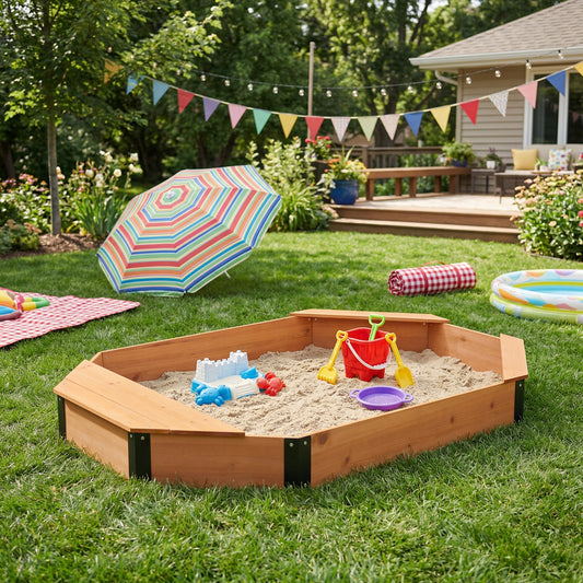 ZC FLYYD Solid Wood Octagon Sandbox with Built-In Storage & Seating