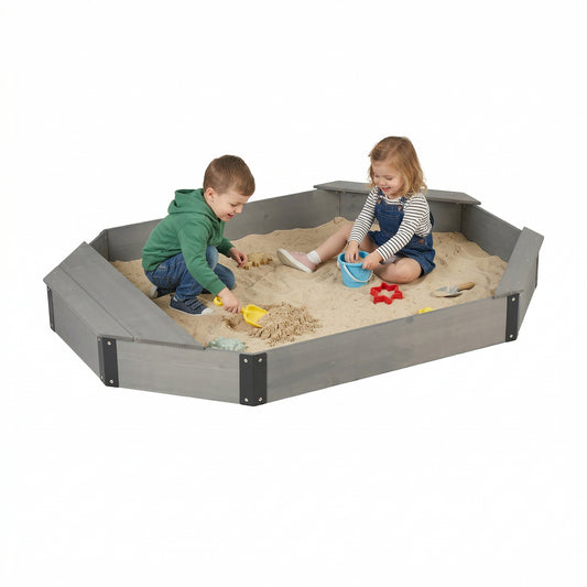 ZC FLYYD Solid Wood Octagon Sandbox with Built-In Storage & Seating
