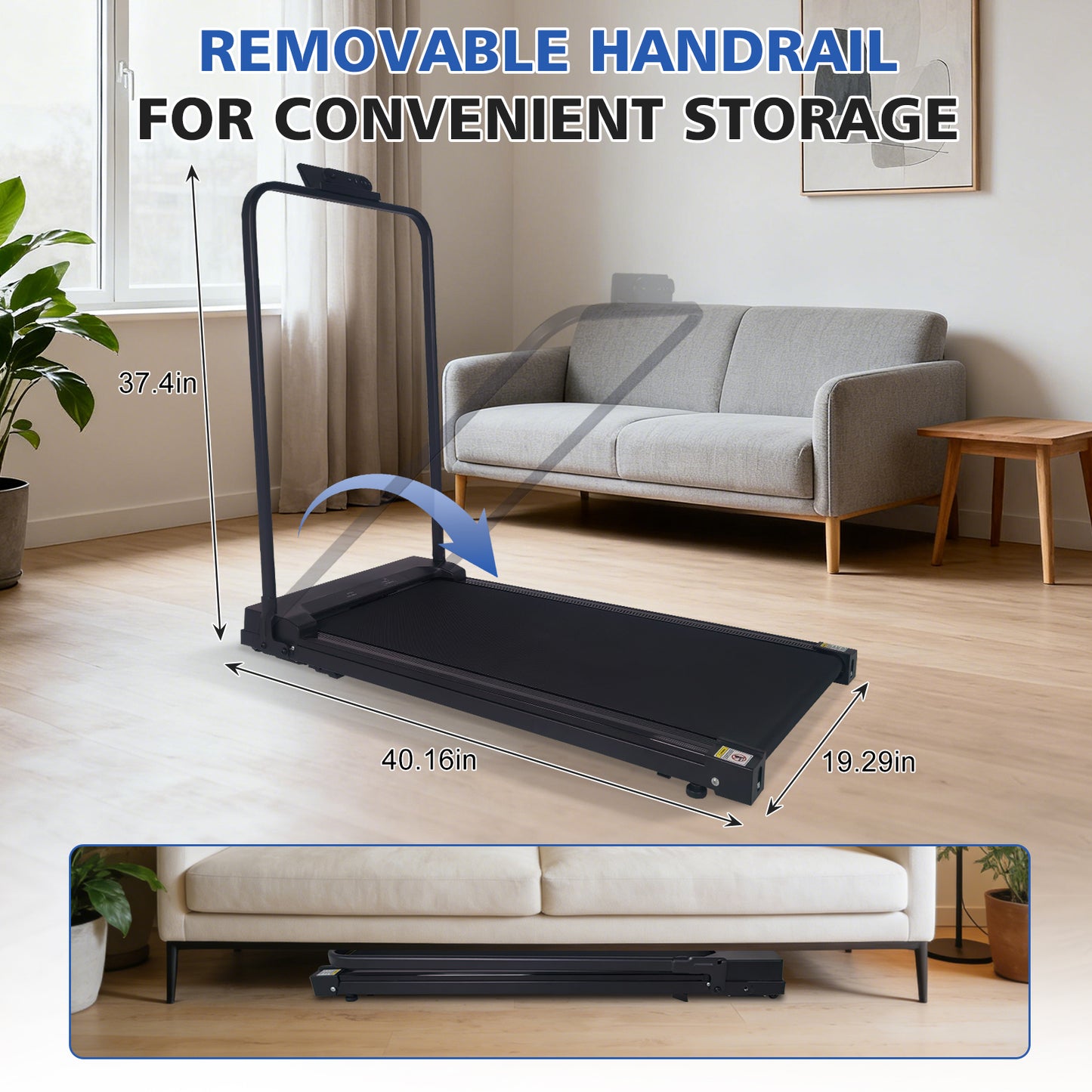 ZC FLYYD Under Desk Walking Pad with Handle & Incline | Portable Folding Treadmill with Remote (0.6-3.8 MPH)