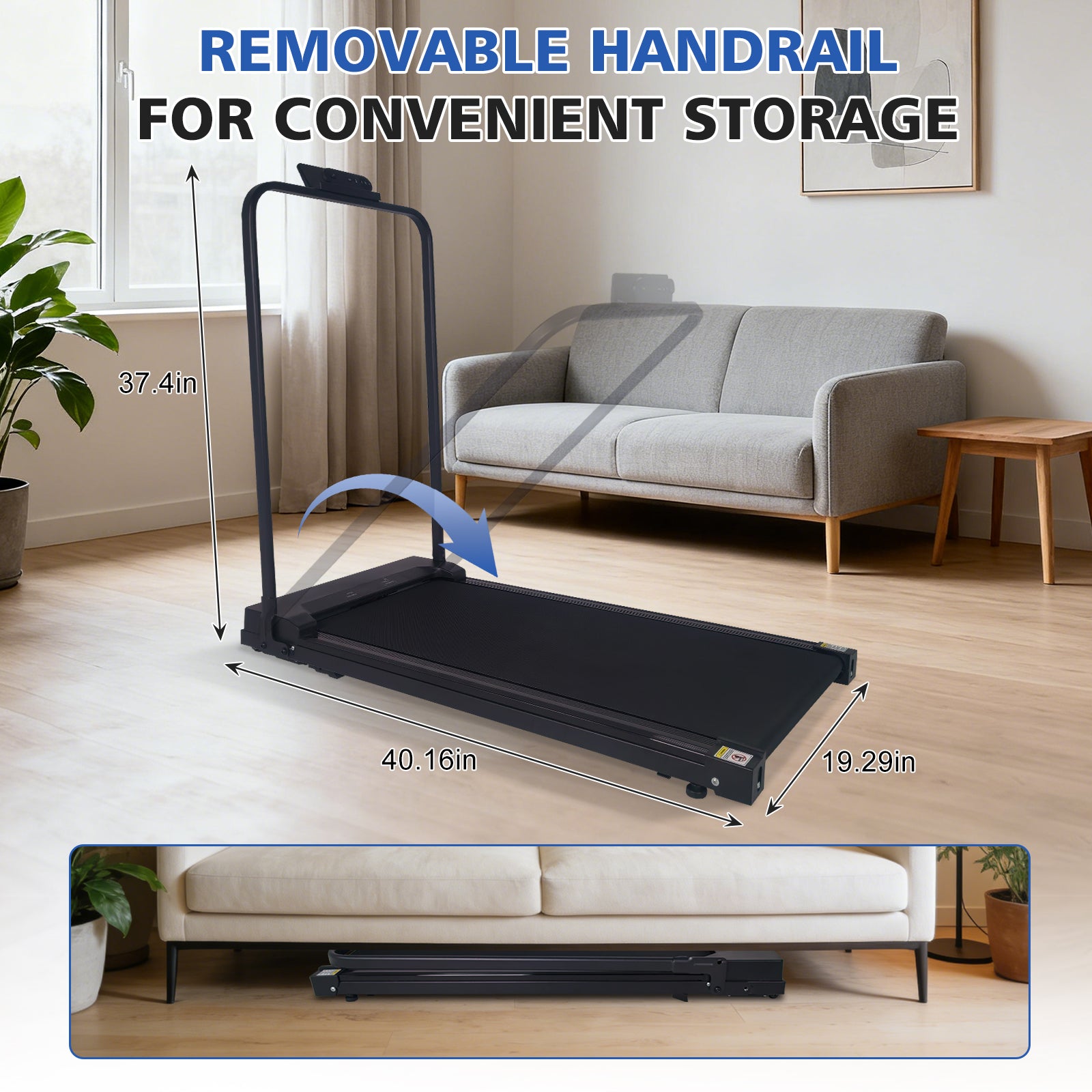 ZC FLYYD Under Desk Walking Pad with Handle & Incline | Portable Folding Treadmill with Remote (0.6-3.8 MPH)