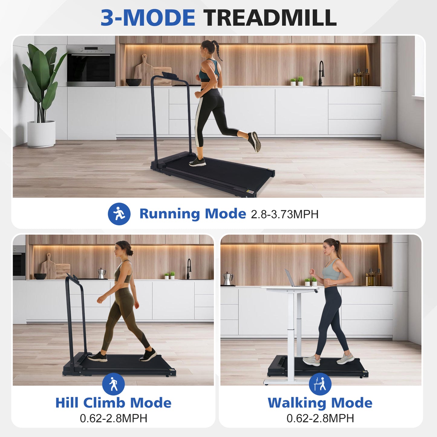 ZC FLYYD Under Desk Walking Pad with Handle & Incline | Portable Folding Treadmill with Remote (0.6-3.8 MPH)