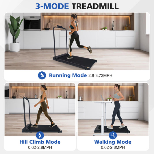 ZC FLYYD Under Desk Walking Pad with Handle & Incline | Portable Folding Treadmill with Remote (0.6-3.8 MPH)
