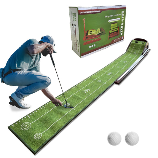 Golf Putting Mat for Swing Detection, Indoor Golf Putting Green with 2 Holes 6 Balls-10FT Crystal Velvet Putting Mat/Auto Ball Return/Practice at Home or in Office