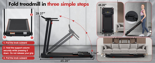 ZC FLYYD Foldable Treadmill with 8% Incline & Handle | 3.0HP Portable Walking Pad, 265 LBS Capacity
