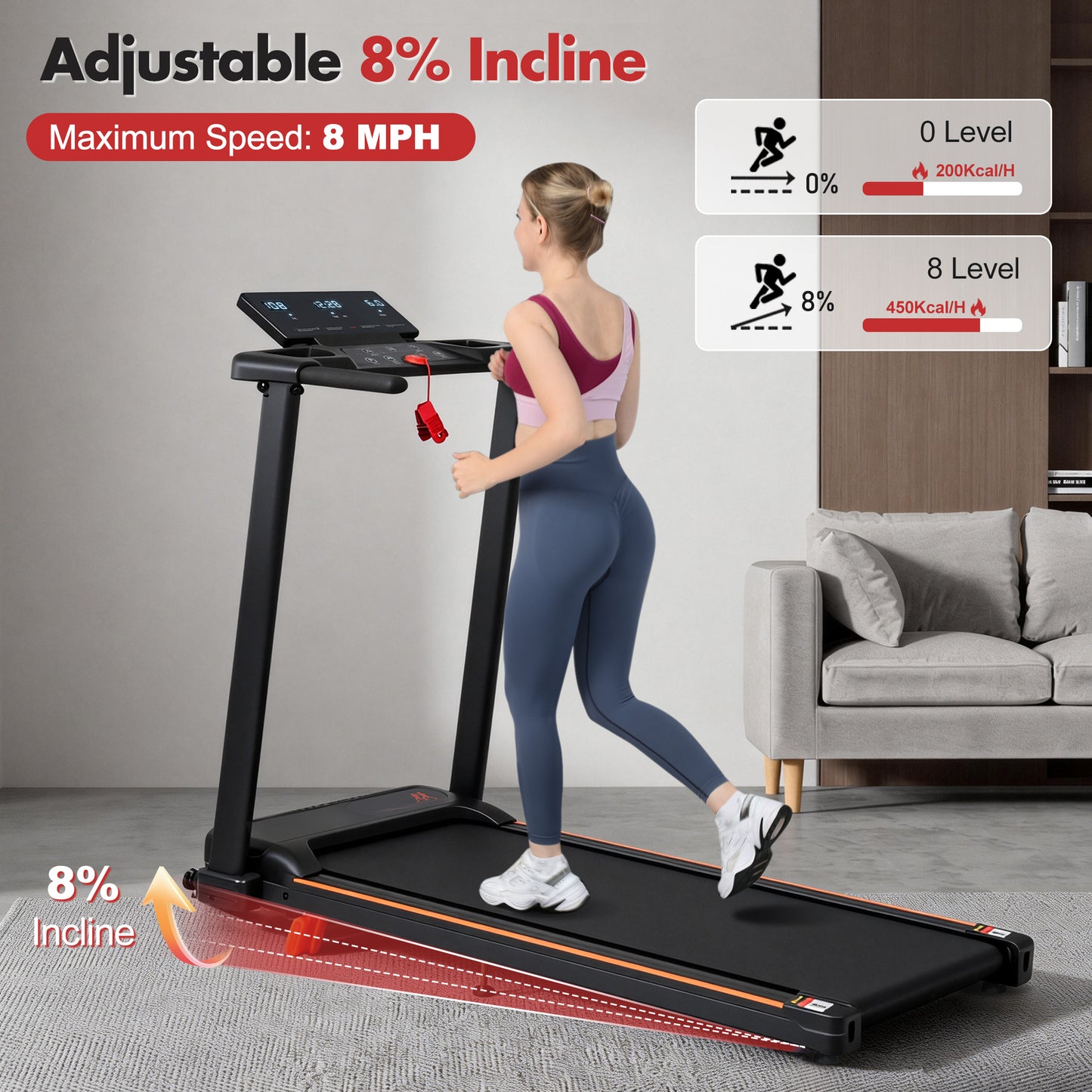ZC FLYYD Foldable Treadmill with 8% Incline & Handle | 3.0HP Portable Walking Pad, 265 LBS Capacity