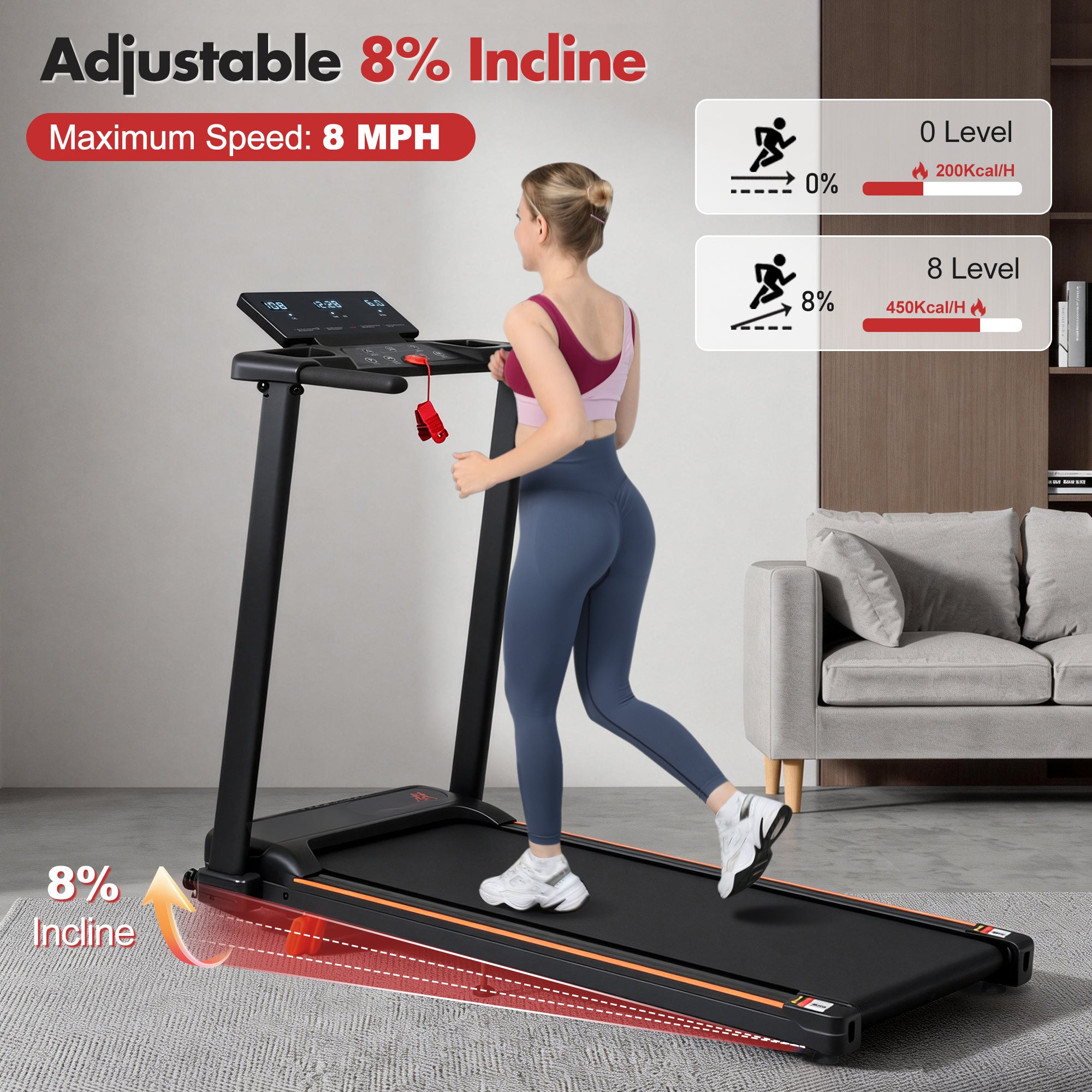 ZC FLYYD Foldable Treadmill with 8% Incline & Handle | 3.0HP Portable Walking Pad, 265 LBS Capacity
