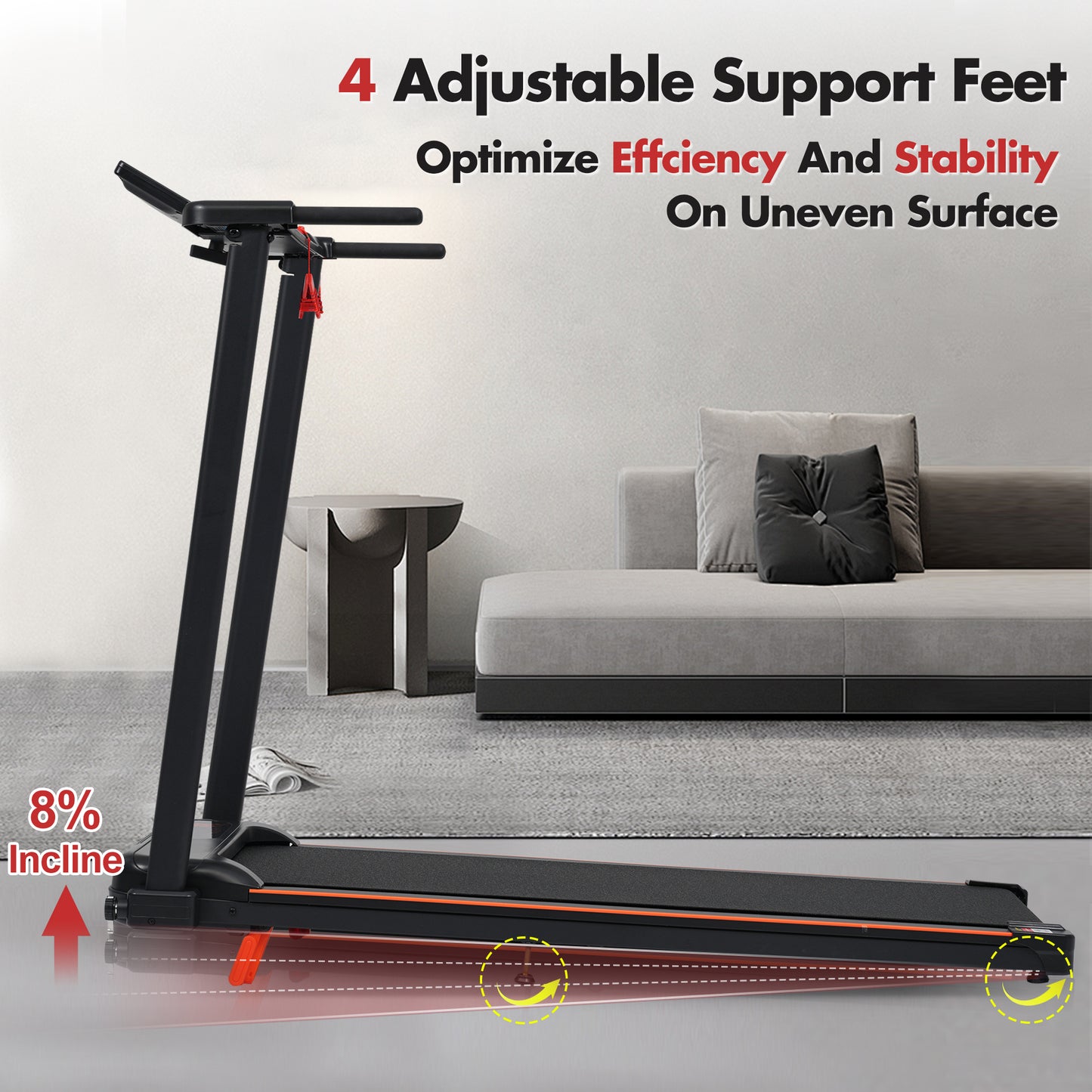 ZC FLYYD Foldable Treadmill with 8% Incline & Handle | 3.0HP Portable Walking Pad, 265 LBS Capacity