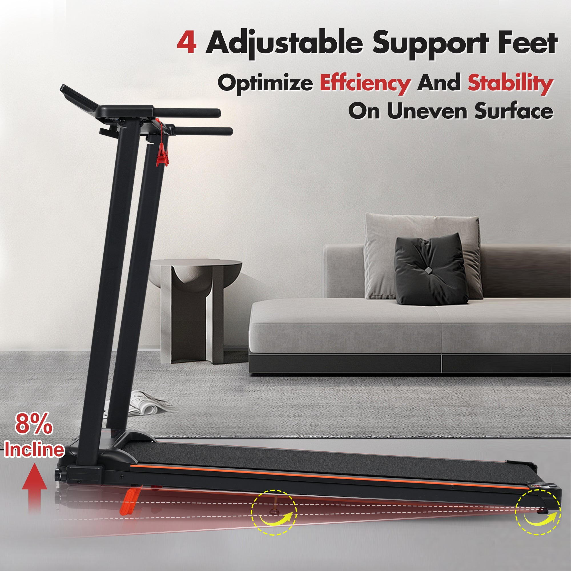 ZC FLYYD Foldable Treadmill with 8% Incline & Handle | 3.0HP Portable Walking Pad, 265 LBS Capacity