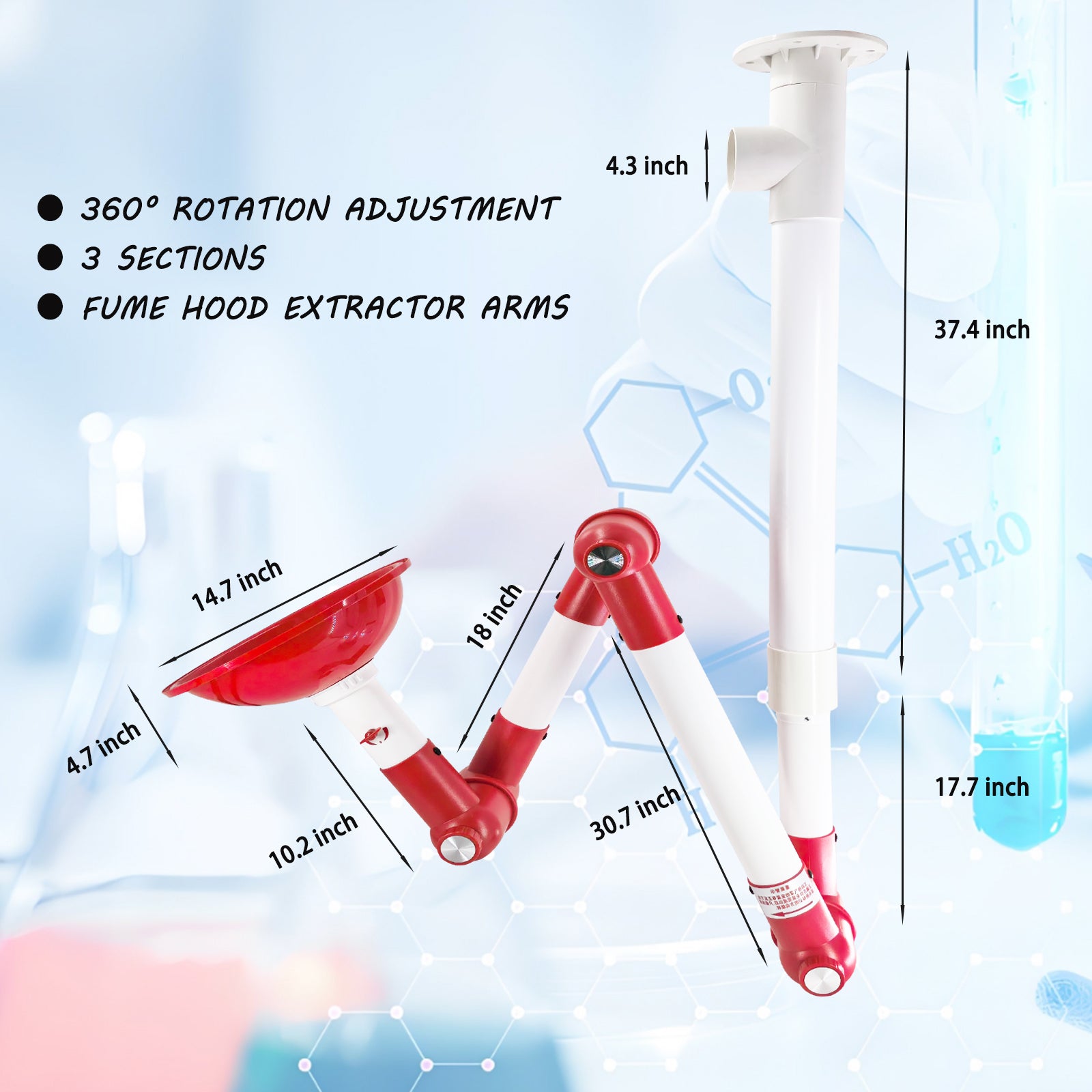 Universal fume extraction arm for lab soldering with 110mm adapter