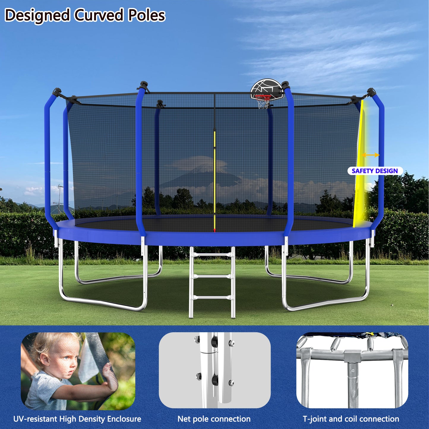 ZC FLYYD™ 8FT Outdoor Trampoline with Basketball Hoop & Enclosure