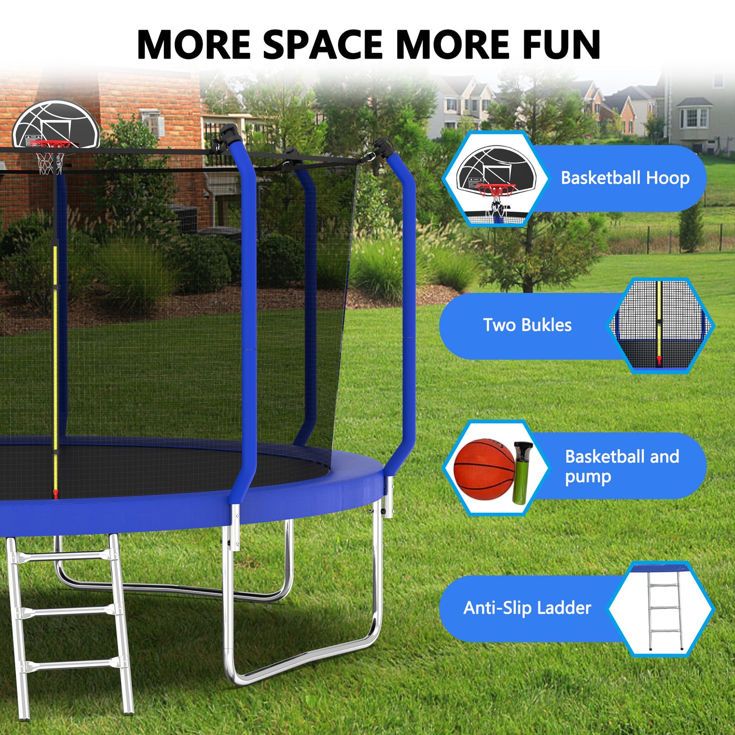 ZC FLYYD™ 8FT Outdoor Trampoline with Basketball Hoop & Enclosure