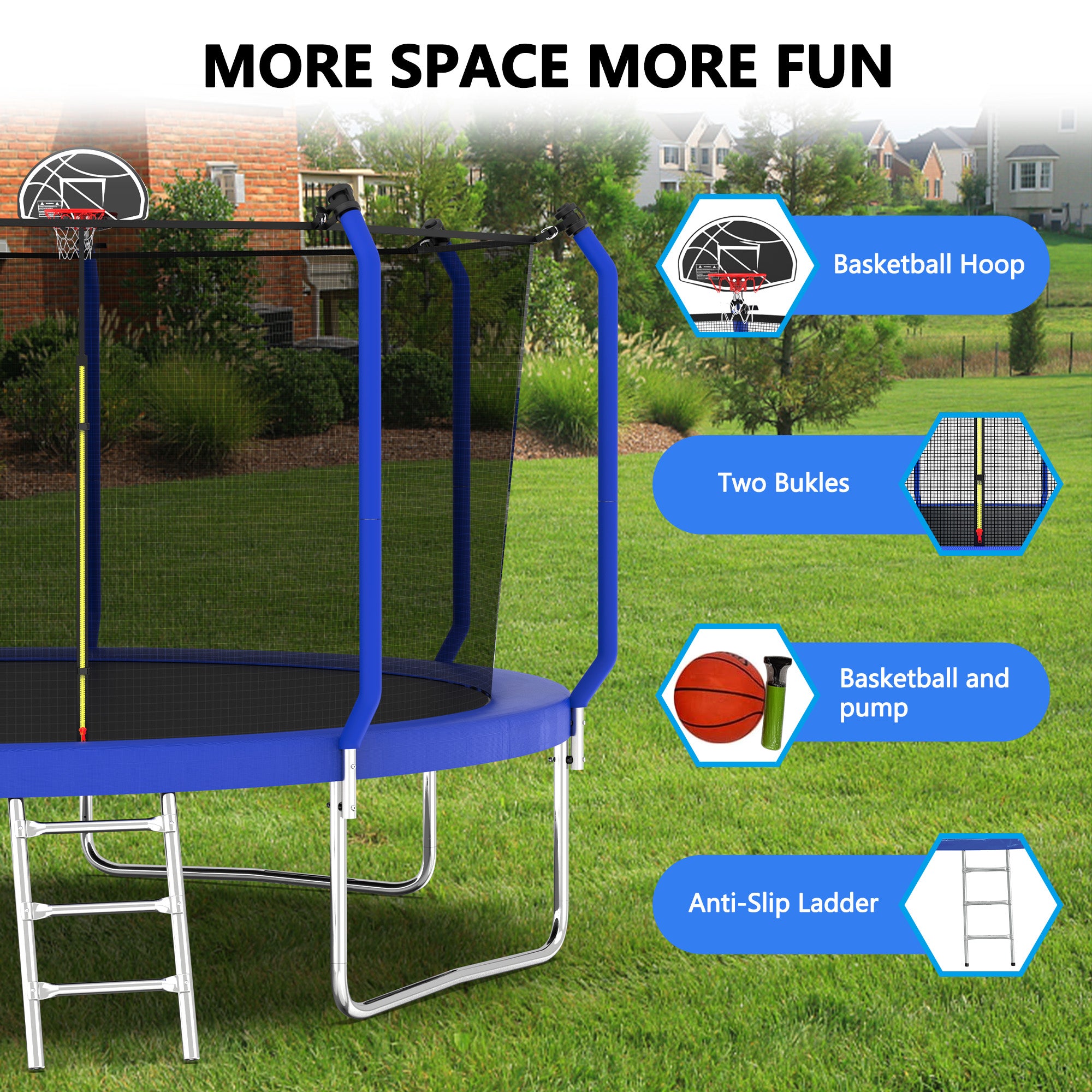 ZC FLYYD™ 8FT Outdoor Trampoline with Basketball Hoop & Enclosure