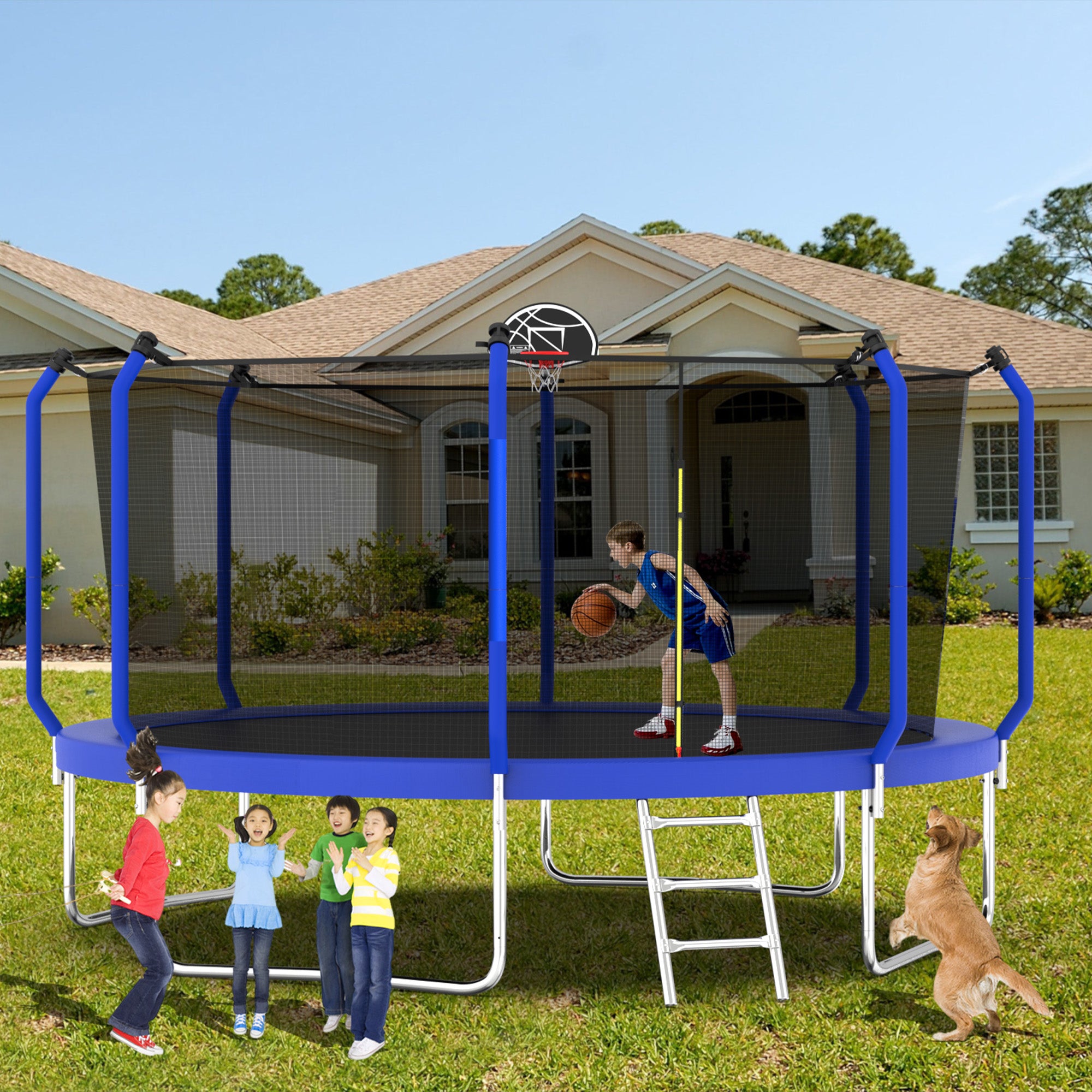 ZC FLYYD™ 8FT Outdoor Trampoline with Basketball Hoop & Enclosure